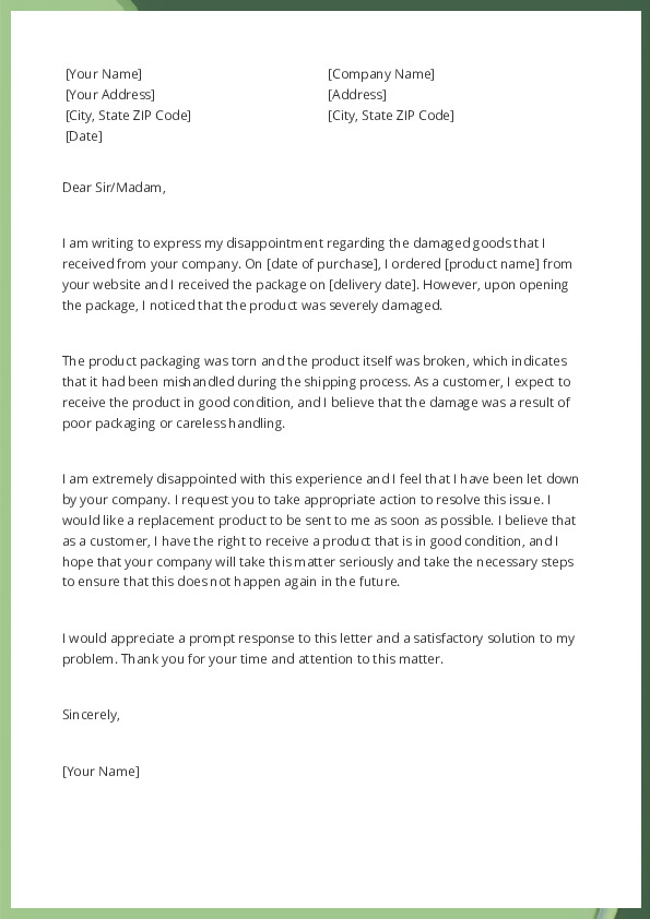 Complain About Receiving Damaged Goods