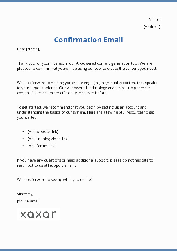 Confirmation Email