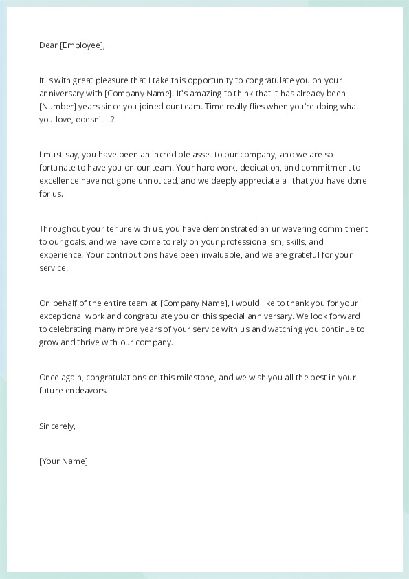 Congratulate an Employee on the Anniversary of His or Her Service