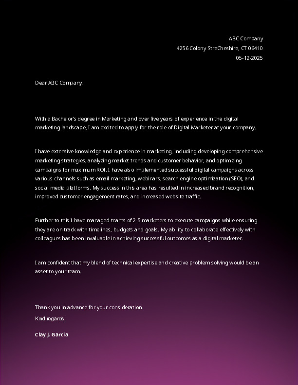 Cover Letter 2