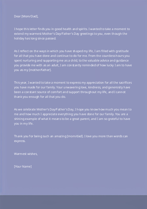 Extend Mother's Day or Father's Day greetings (personal)