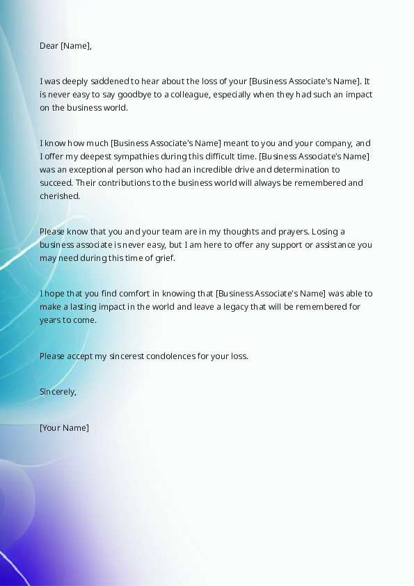 Offer Sympathy For the Death of a Business Associate