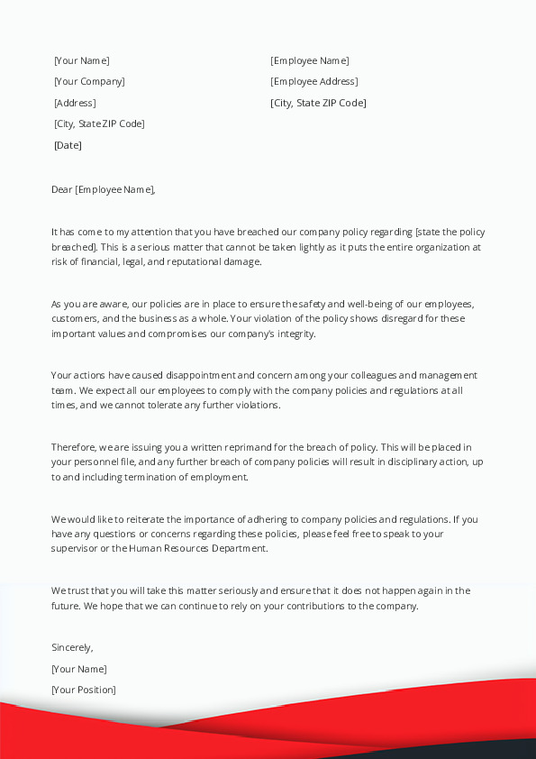 Reprimand an Employee For a Breach of Policy